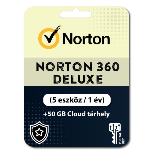 Norton 360 Deluxe (EU) + 50 GB Cloud tárhely (5 eszköz / 1 év)