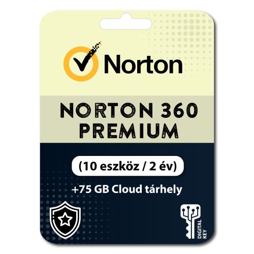 Norton 360 Premium + 75 GB Cloud tárhely (10 eszköz / 2 év)